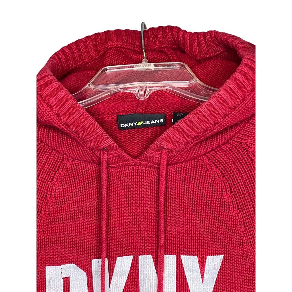 DKNY jeans red pullover hoodie Small long sleeve pouch pocket - Picture 4 of 10